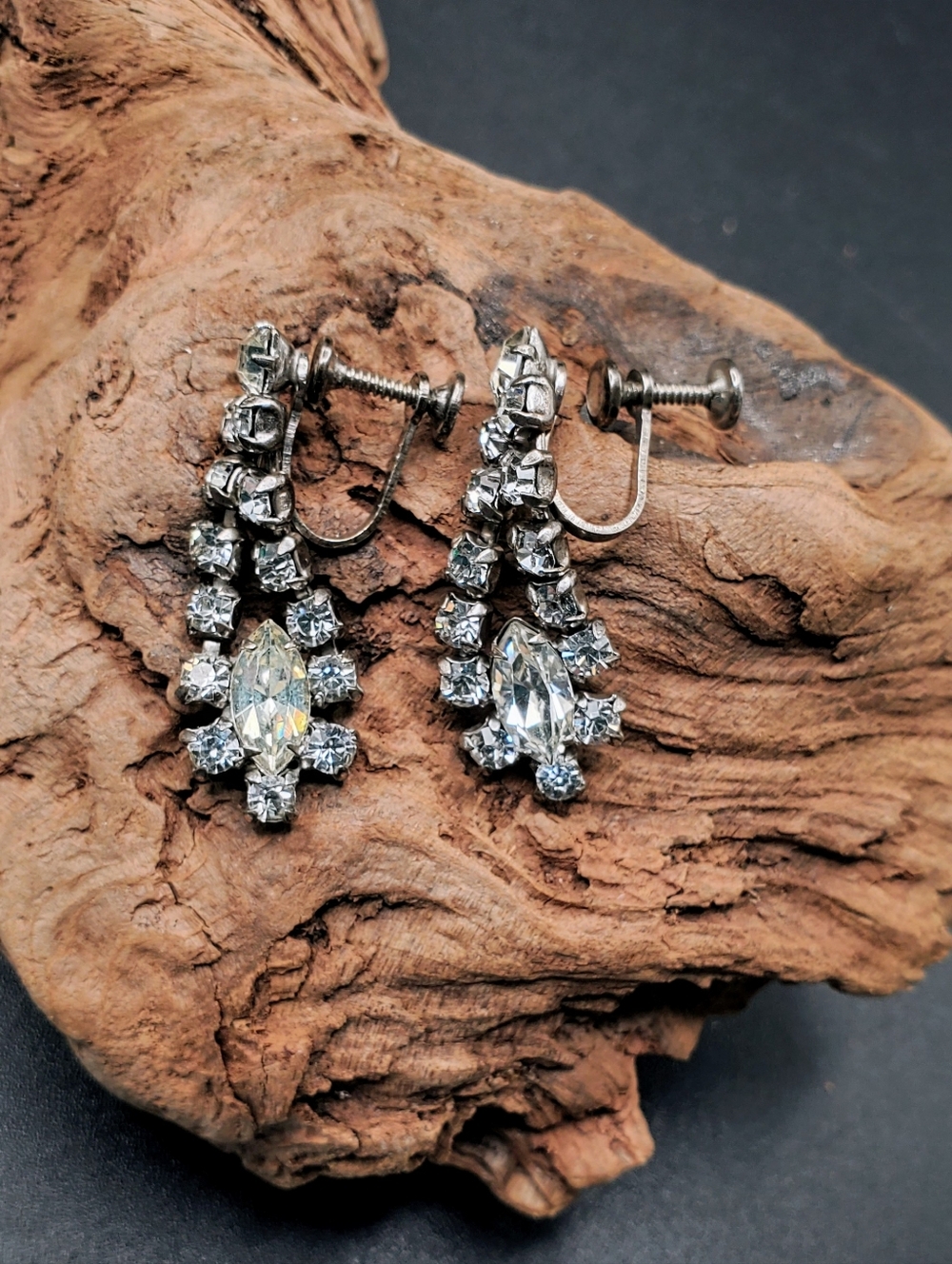 Vintage Jay Flex SS Rhinestone Screw-Back Earrings 1950s Mid-Century Modern